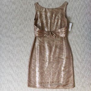 Silk brocade dress with intricate gold pattern